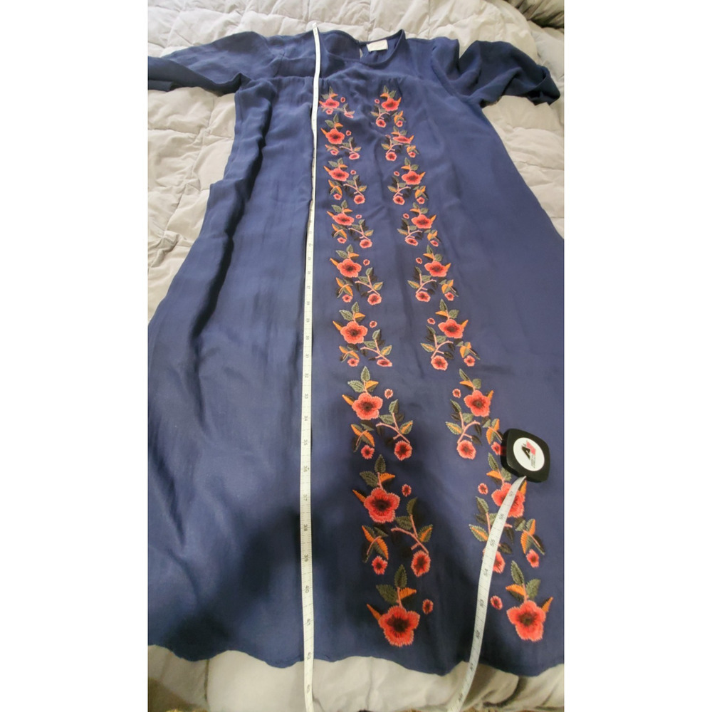 Bella Ella Women’s Navy Embroidered Midi Dress Size L Rayon Blend Boho Peasant - Picture 5 of 14